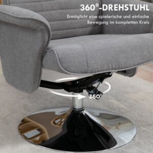 HOMCOM relaxfauteuil met voetenbank, 360° draaibaar - Grijze tv-fauteuil en ligstoel