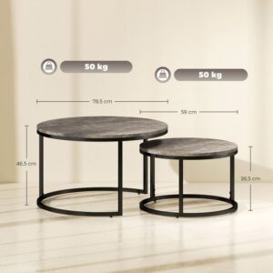 HOMCOM Salontafelset MDF en Metaal 78,5x78,5x46,5 cm Donkergrijs