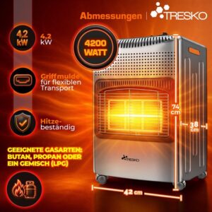 TRESKO 4200 Watt Gasverwarming met Gasdrukdrossel, Gasslang & Afdekhoes | Infrarood Gaskachel