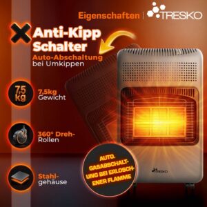 TRESKO 4200 Watt Gasverwarming met Gasdrukdrossel, Gasslang & Afdekhoes | Infrarood Gaskachel