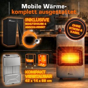 TRESKO 4200 Watt Gasverwarming met Gasdrukdrossel, Gasslang & Afdekhoes | Infrarood Gaskachel
