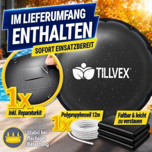 Tillvex® Winterzwembadkussen XXL Ø 500 cm, zwart met touw en reparatiekit
