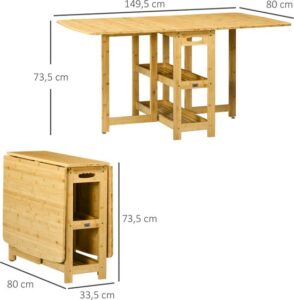 HOMCOM Uitschuifbare bamboe klaptafel met opbergplanken - Naturel
