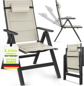 tillvex® Tuinstoel Hoge Rug met Armleuningen & Neksteun | Inklapbare, Weerbestendige Campingstoel