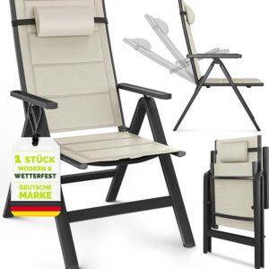 tillvex® Tuinstoel Hoge Rug met Armleuningen &amp; Neksteun | Inklapbare, Weerbestendige Campingstoel