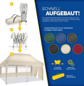 Tillvex pop-up vouwpaviljoen 3x6m beige, waterdicht, UV50+, met 3 zijwanden en draagtas