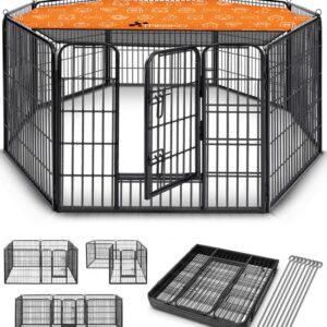 TRESKO® Opvouwbare hondenloopstal 80 cm met dak en aardankers, 8-delig, eenvoudig te monteren