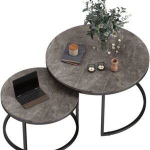 HOMCOM Salontafelset MDF en Metaal 78,5x78,5x46,5 cm Donkergrijs