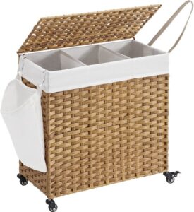 CALICOSY - Wasmand met 3 compartimenten op wielen, imitatie rotan