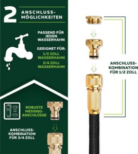 TRESKO® Premium Flexibele Tuinslang 15m met 7-standen Sproeikop en Messing Verbindingen