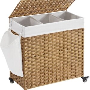 CALICOSY - Wasmand met 3 compartimenten op wielen, imitatie rotan