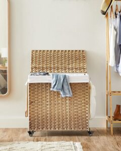 CALICOSY - Wasmand met 3 compartimenten op wielen, imitatie rotan