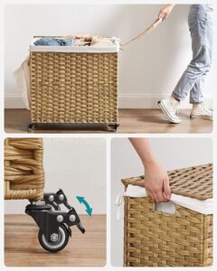 CALICOSY - Wasmand met 3 compartimenten op wielen, imitatie rotan
