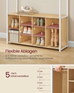 Kledingrek met schoenenplank en open vakken - Eikenwit - 32 x 100 x 180 cm - Industrieel