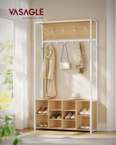 Kledingrek met schoenenplank en open vakken - Eikenwit - 32 x 100 x 180 cm - Industrieel