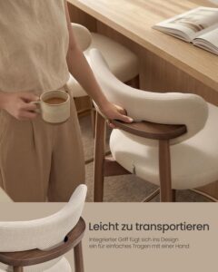 VASAGLE Barkrukset van 2 met rugleuning, linnenlook, cappuccino-beige en walnoot
