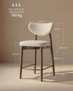 VASAGLE Barkrukset van 2 met rugleuning, linnenlook, cappuccino-beige en walnoot