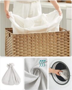 CALICOSY - Wasmand met 3 compartimenten op wielen, imitatie rotan