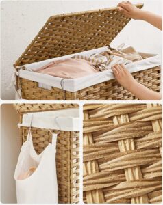 CALICOSY - Wasmand met 3 compartimenten op wielen, imitatie rotan