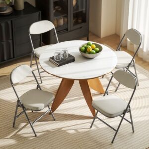 HOMCOM Vouwstoel van Polyester, Staal 48,5L x 45B x 82H cm Crèmewit