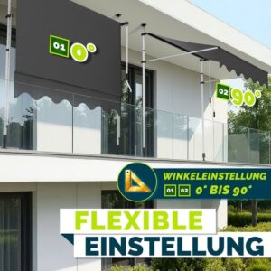 Tillvex Balkonluifel 300 cm grijs met handslinger - zonder boren, UV-bestendig en waterdicht