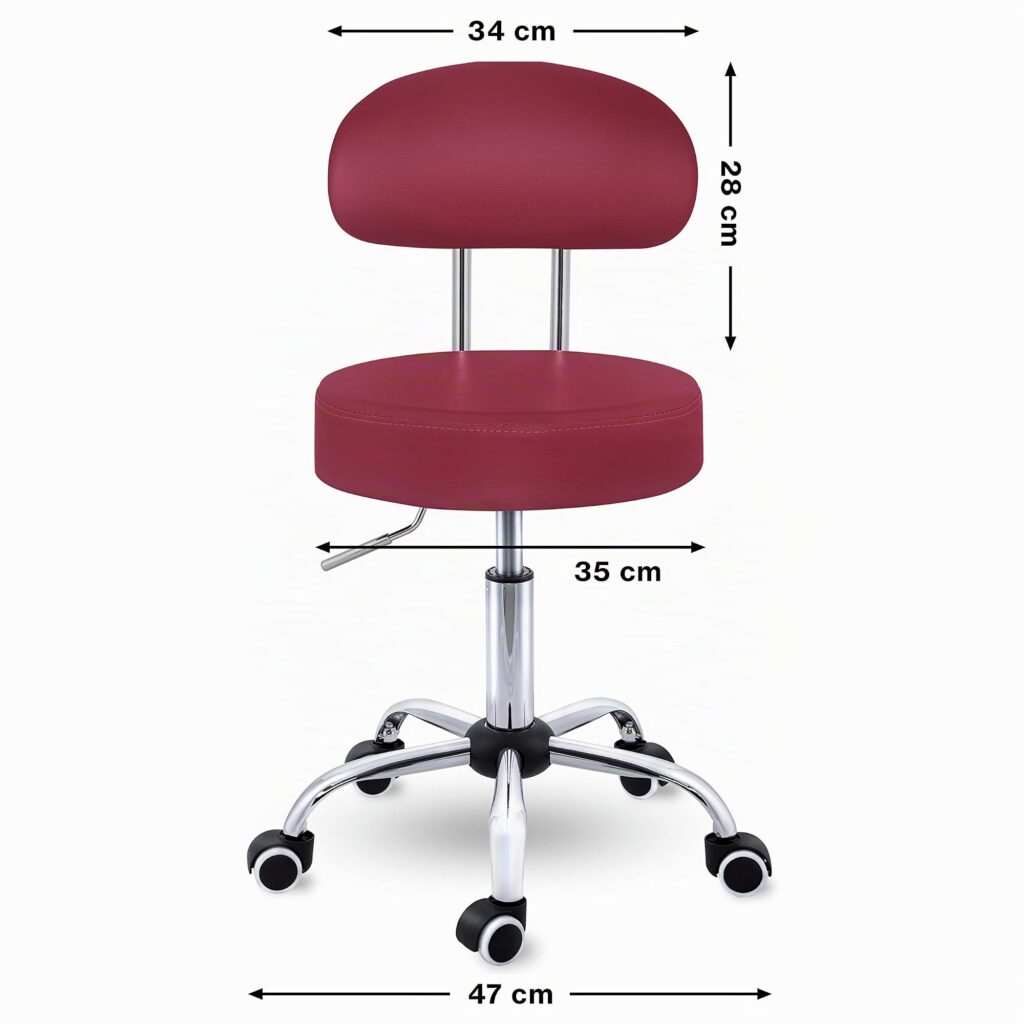 TRESKO® Rolkruk met leuning wijnrood | Verstelbare werkkruk 47-60 cm met wieltjes