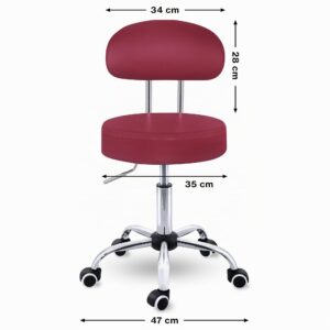 TRESKO® Rolkruk met leuning wijnrood | Verstelbare werkkruk 47-60 cm met wieltjes