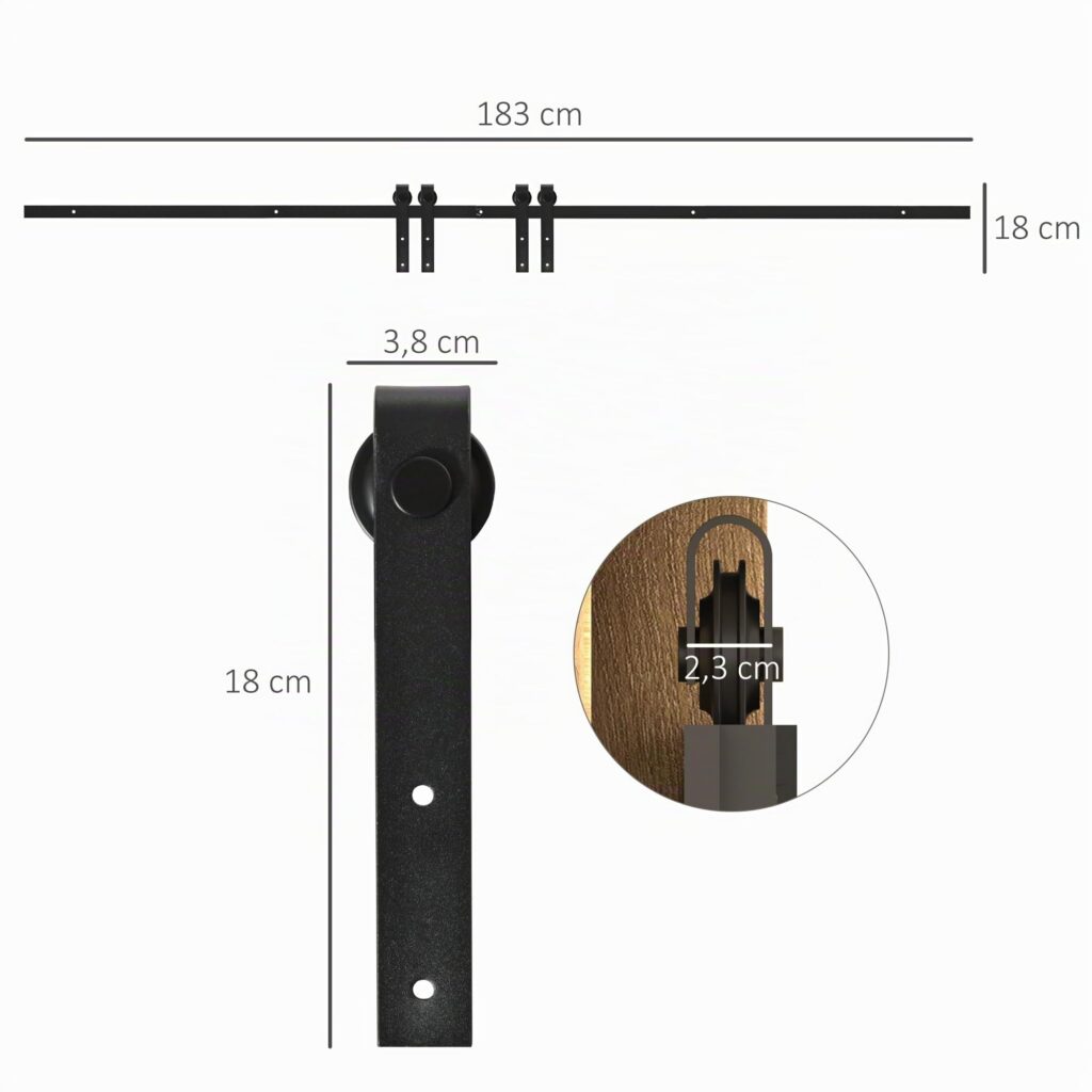 HOMCOM 183 cm schuifdeurset met vloergeleiding voor dubbele deuren