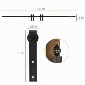 HOMCOM 183 cm schuifdeurset met vloergeleiding voor dubbele deuren