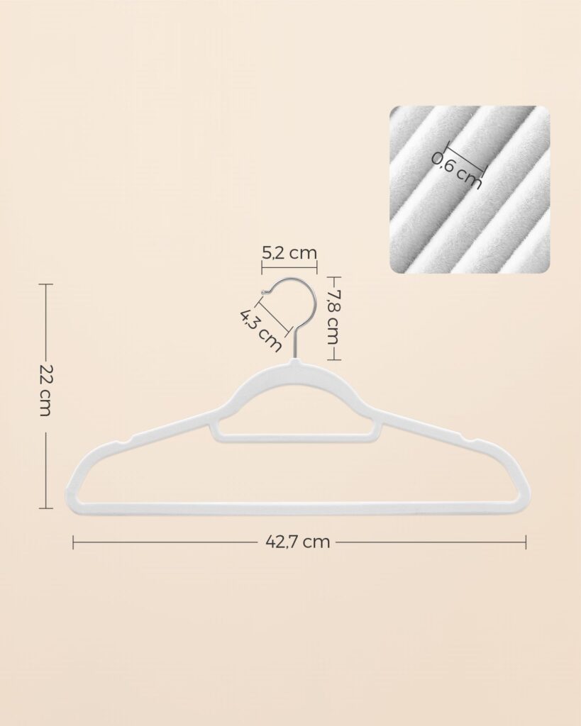 SONGMICS Fluwelen Kleerhangers, 50 Stuks, 0,6 cm Dik, Antislip