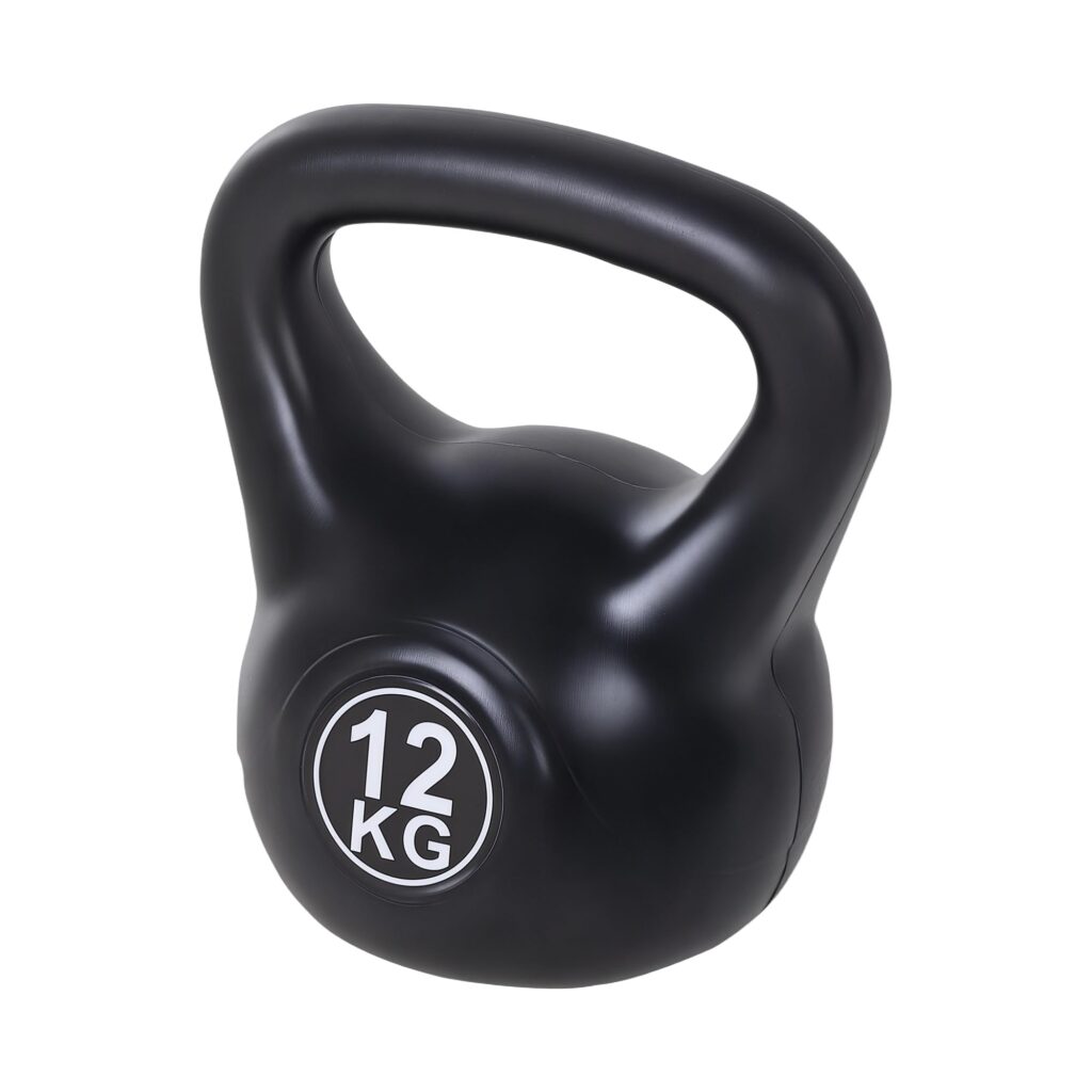 HOMCOM 12 kg Kettlebell - Sandgevuld met breed antislip handvat voor training, zwart