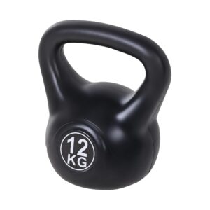 HOMCOM 12 kg Kettlebell - Sandgevuld met breed antislip handvat voor training, zwart