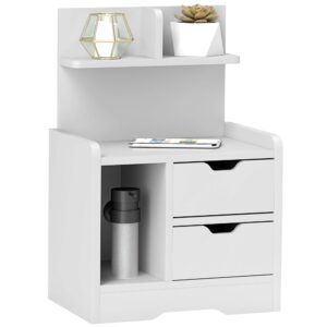 HOMCOM Kleine witte nachtkast met 2 lades