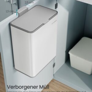 Hangende afvalbak – 8 liter – Met deksel – Wolkenwit