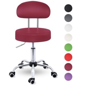 TRESKO® Rolkruk met leuning wijnrood | Verstelbare werkkruk 47-60 cm met wieltjes