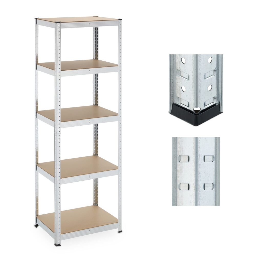 Relaxdays stellingkast, 180x60x45 cm, 500 kg, verzinkt staal, opbergrek voor kelder of garage, zilve