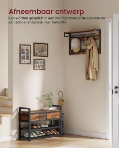 VASAGLE Halboom met bank en schoenenopslag, vintage bruin en inktzwart