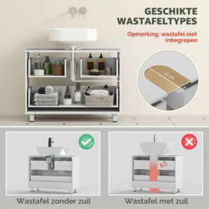 HOMCOM Wasbak met 2 schubben en voetenbank, 80 x 30 x 60 cm, wit