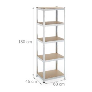 Relaxdays stellingkast, 180x60x45 cm, 500 kg, verzinkt staal, opbergrek voor kelder of garage, zilve