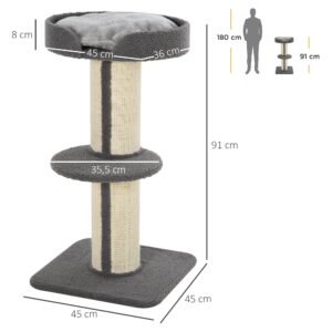 PawHut Krabpaal met sisalstammen voor middelgrote katten 91 cm Grijs