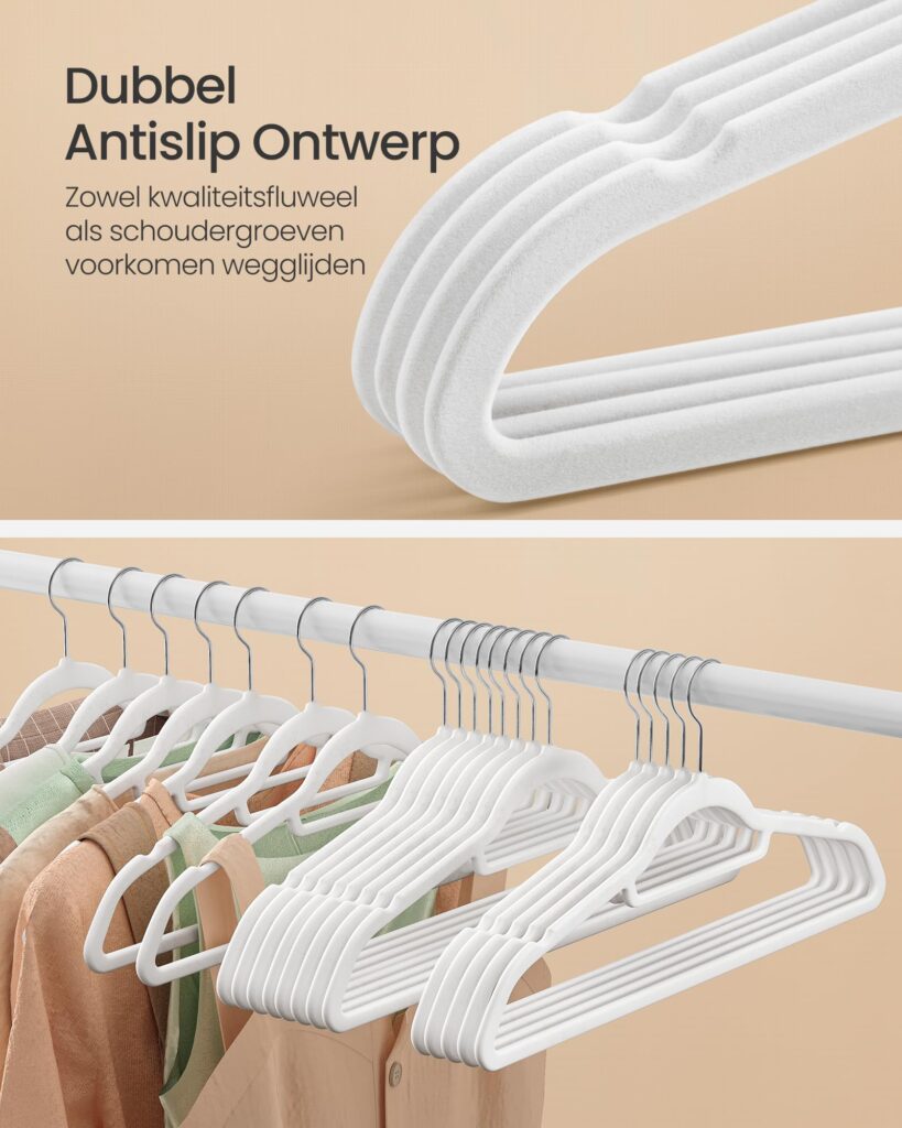 SONGMICS Fluwelen Kleerhangers, 50 Stuks, 0,6 cm Dik, Antislip