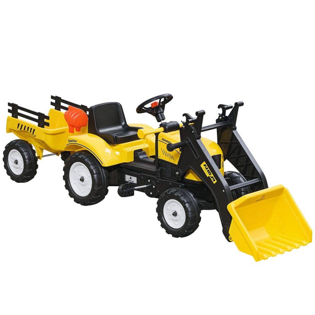 HOMCOM Pedal Tractor met Aanhanger voor Kinderen - Geel