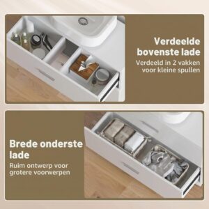 HOMCOM Wasbak met 2 schubben en voetenbank, 80 x 30 x 60 cm, wit