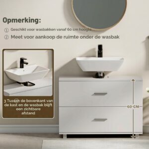 HOMCOM Wasbak met 2 schubben en voetenbank, 80 x 30 x 60 cm, wit
