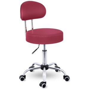 TRESKO® Rolkruk met leuning wijnrood | Verstelbare werkkruk 47-60 cm met wieltjes