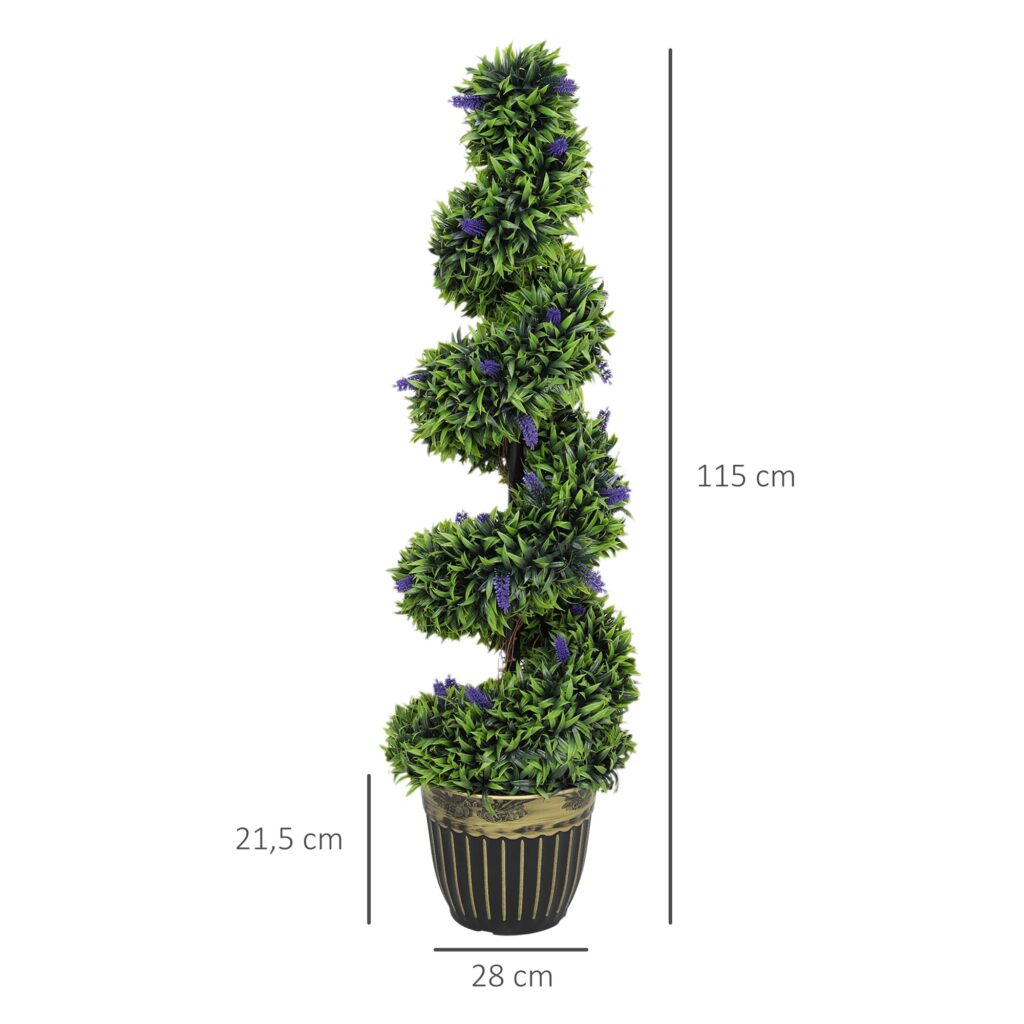 HOMCOM 2-pack kunstmatige spiraal-buxus met lavendel 115 cm