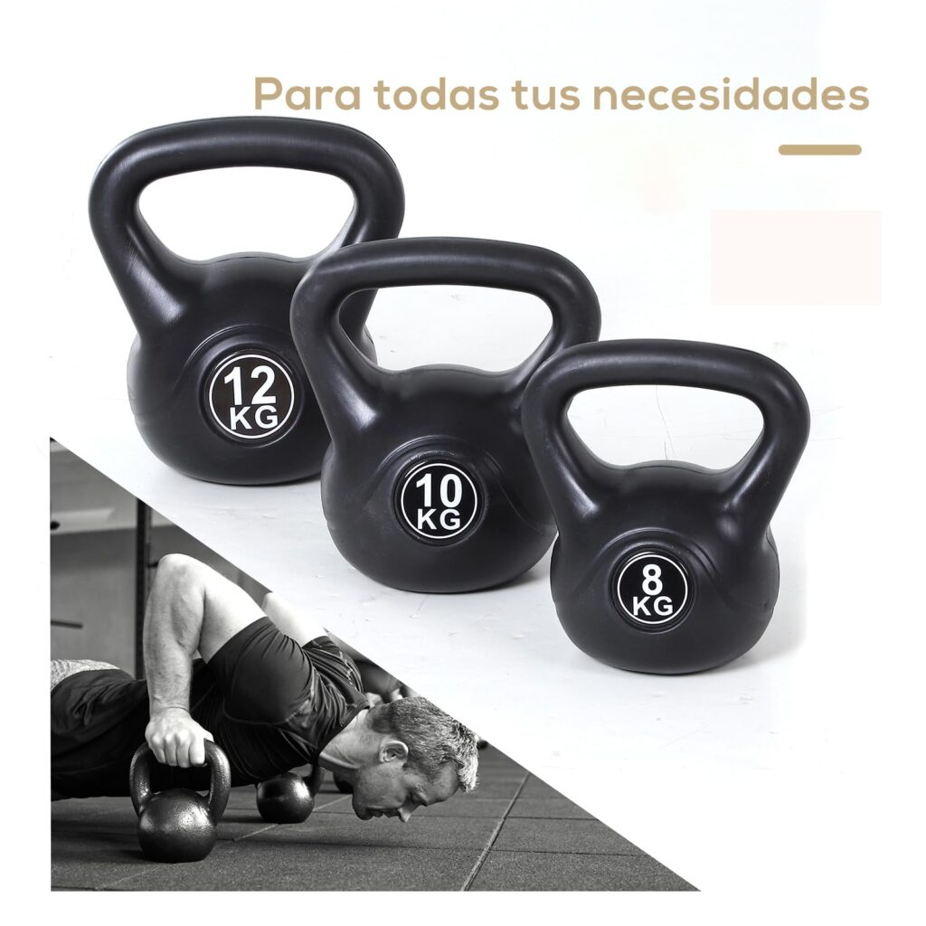 HOMCOM 12 kg Kettlebell - Sandgevuld met breed antislip handvat voor training, zwart