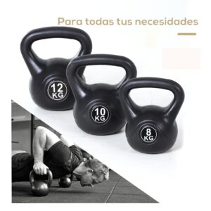 HOMCOM 12 kg Kettlebell - Sandgevuld met breed antislip handvat voor training, zwart