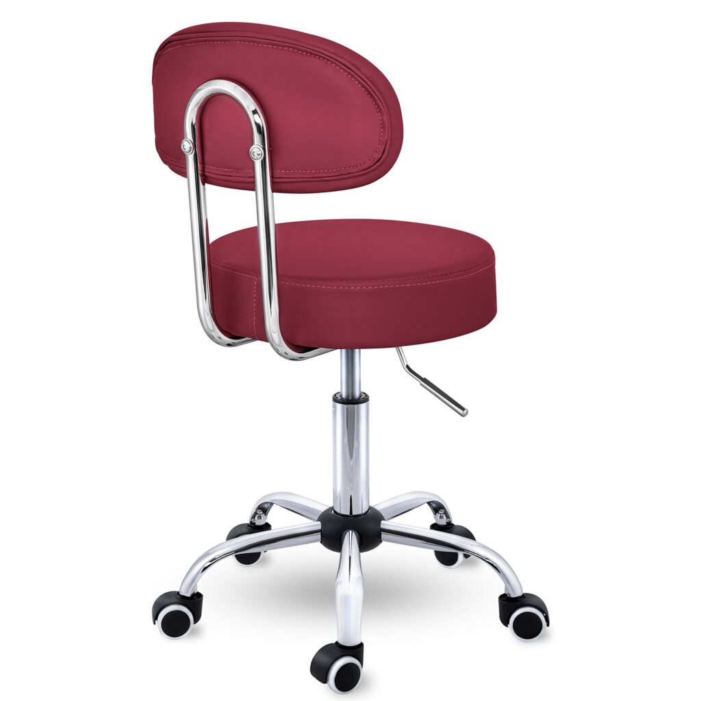 TRESKO® Rolkruk met leuning wijnrood | Verstelbare werkkruk 47-60 cm met wieltjes