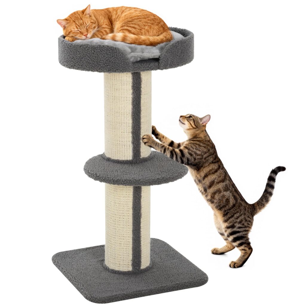 PawHut Krabpaal met sisalstammen voor middelgrote katten 91 cm Grijs